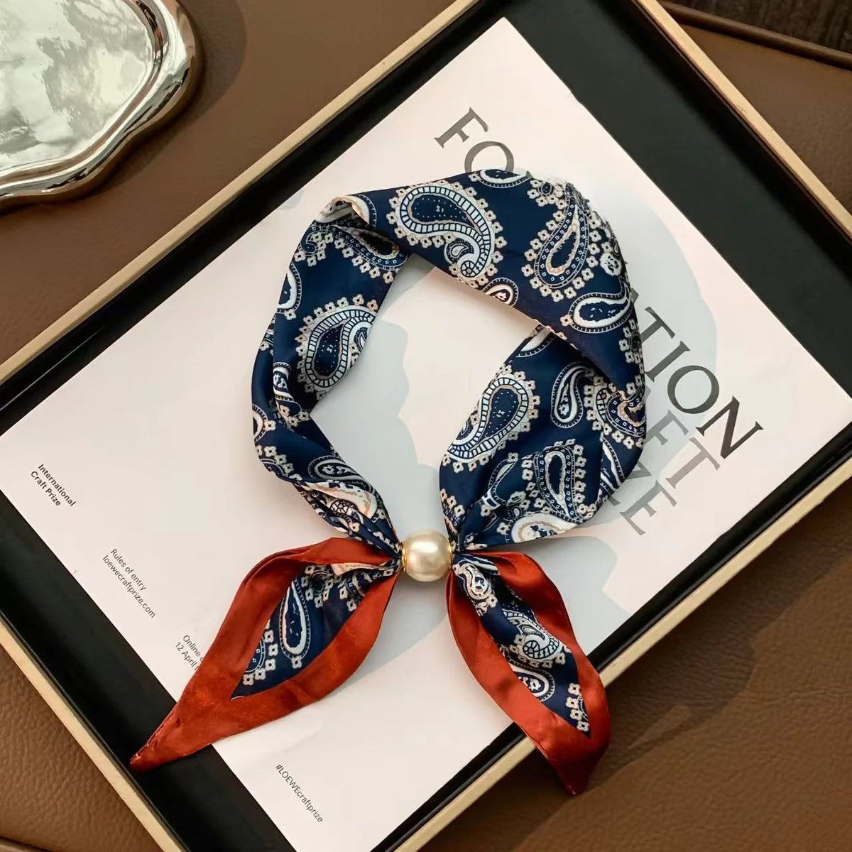 Korean Style Elegant Pearl Magnetic Scarf Women Summer Versatile Breathable Neckerchief Fashion Accessory Neck Wrap Scarves