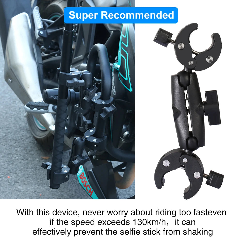 HONGDAK for Insta360 One X2 X3 Motorcycle Bicycle Double Clip Bracket for GoPro 11 10 9 Bike Selfie Stick Camera Accessory