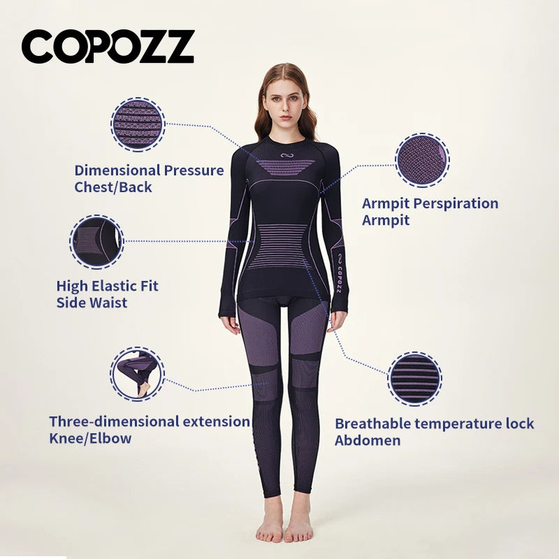 COPOZZ Men Women Ski Thermal Underwear Sets Sports Quick Dry Tracksuit Fitness Workout Exercise Tight Shirts Jackets Sport Suits