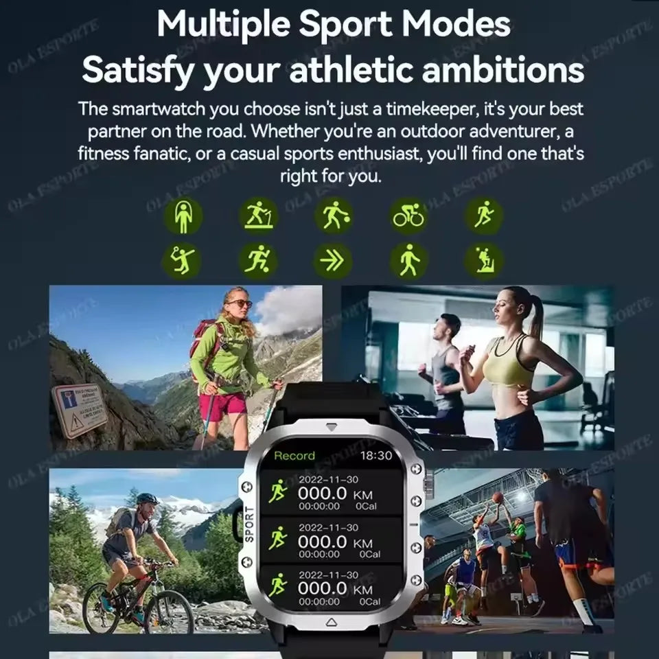 2026 New Military Outdoor Smart Watch Men's GPS Flashlight Bluetooth Call 2.01" AMOLED Screen 3ATM Waterproof Sports Smartwatch