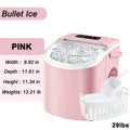 Portable countertop ice maker with a handle, produces 29 pounds of ice in 24 hours and 9 ice cubes in 6 minutes; comes with a ba