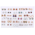 36pairs/set Silver Color Flower Stud Earring Set For Women Girl Crystal Bear Animals Earrings Jewelry Gift Mix Styles
