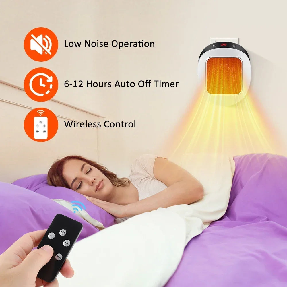 NEW 800W PTC Ceramic Portable Electric Heater Wall Mounted Heating Fan with Remote Control for Small Bathroom