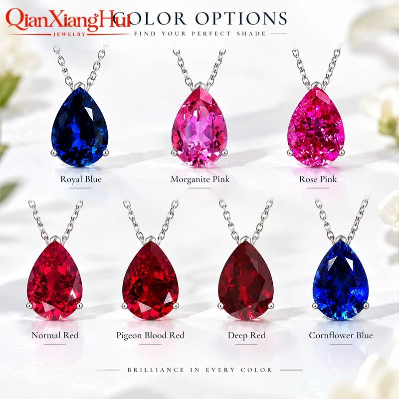 925 Silver Pear Shape 7ct 10x14mm Royal Blue/Cornflower Blue Lab Grown Created Sapphire Inclusions Stone Jewelry Pendant Necklac