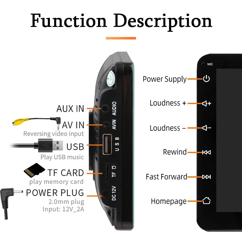 SINOVCLE 7" Portable Wireless Carplay Android Auto Car Radio Multimedia Player IPS Touch Screen AUX  USB Bluetooth Mirror Link