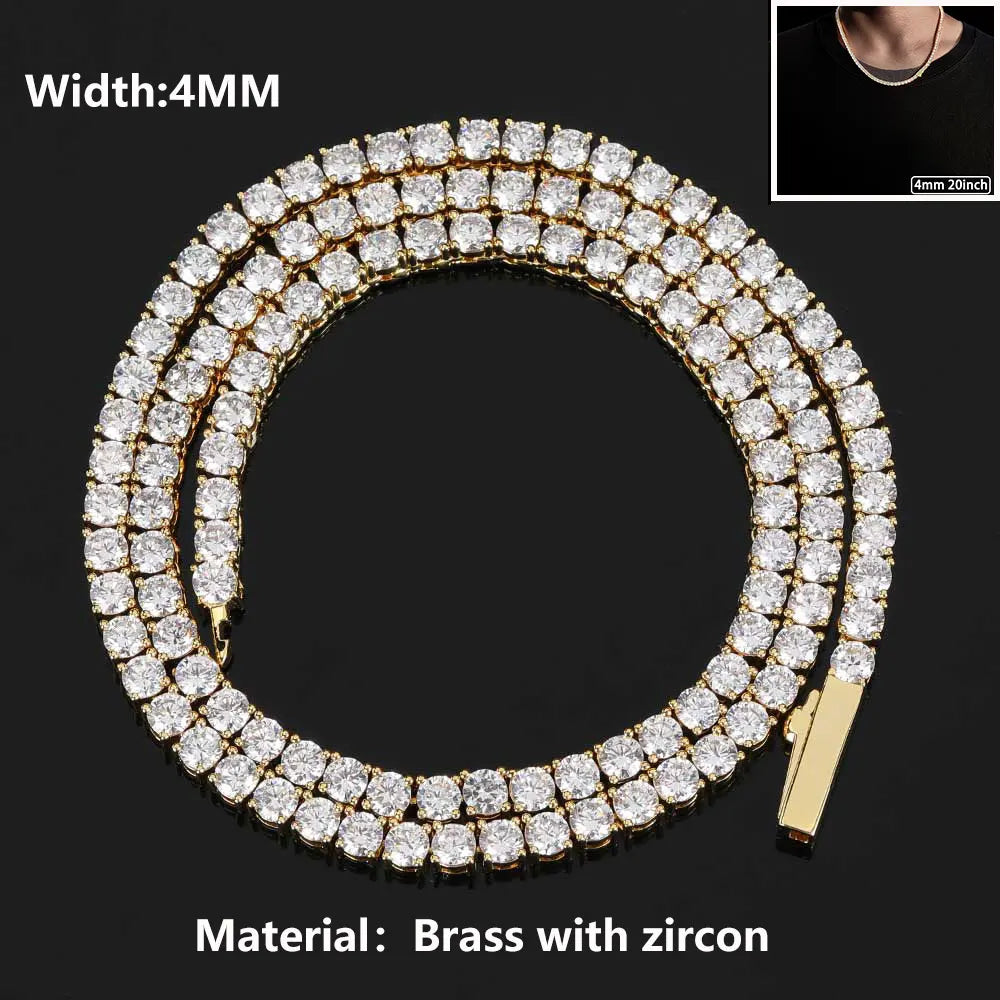 Hip Hop Jewelry Cubic Zirconia Iced Out Tennis Chain Iced Out 18k Gold Plated Bling Necklace For Women Drop Shipping