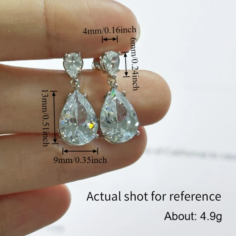 Huitan Simple and Elegant Dangle Earrings for Women Crystal Teardrop Cubic Zirconia Luxury Bride Wedding Earrings Trendy Jewelry