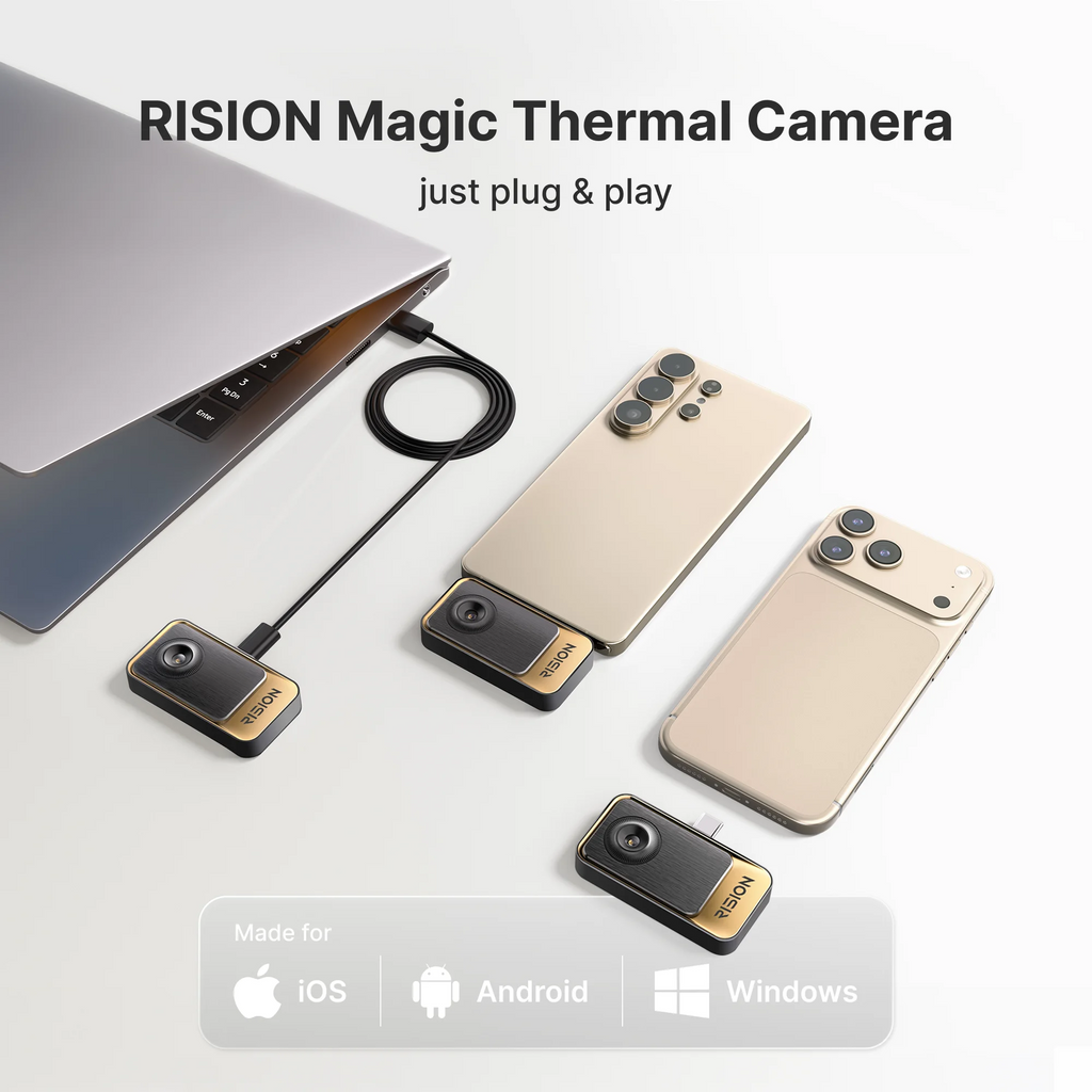 RISION Magic Thermal Camera, Hot/Cold Spot Track, Live Temp for USB-C iOS, Android & Win, 320x240 QuadIR, w/-4°F~1112°F , ±3.6℉ Accuracy 25Hz Thermal Imaging Camera for HVAC/Electrical Inspection