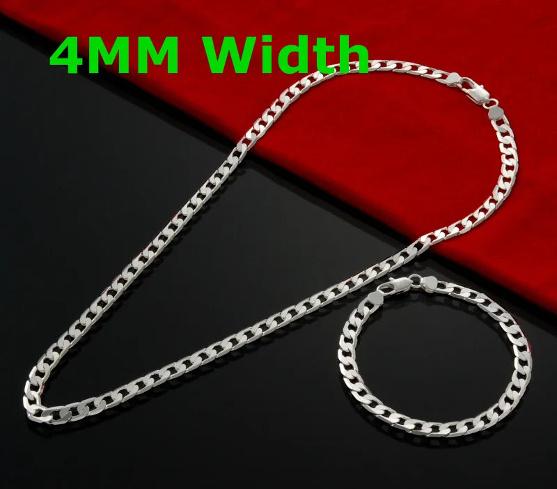 925 Sterling Silver 4MM Chain Bracelet Necklace Sets for Men Women jewelry lady Christma gifts charms wedding Cute gift