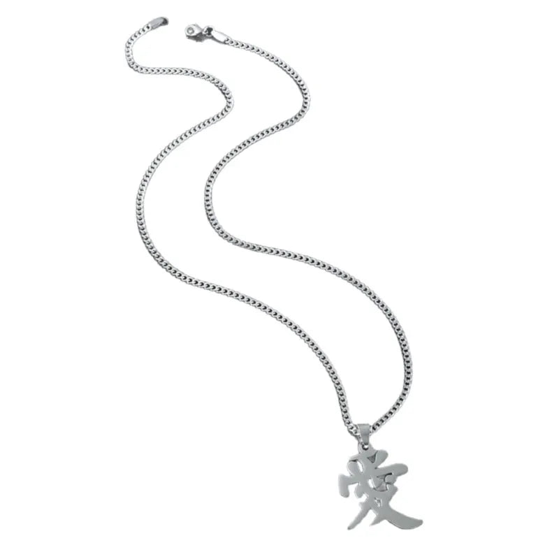 Stainless Steel Chinese Character Pendant Necklace for Women Men Punk Hip-hop Style Party Jewelry Gifts
