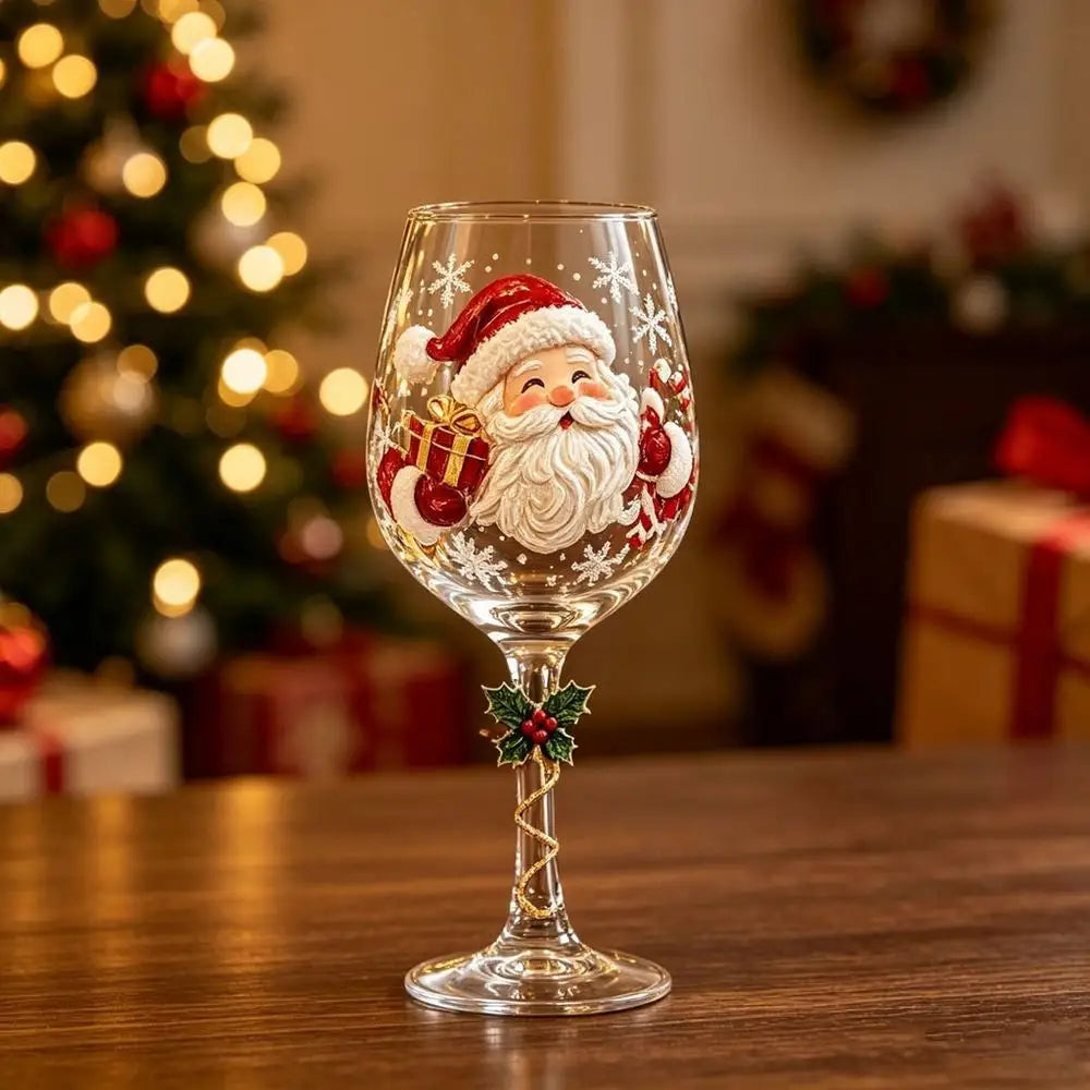 1/6pc Christmas Glass Art Cup Santa Snowman Reindeer Tree Drinking Glasses Christmas Wine Glasses Gift for Christmas Friends