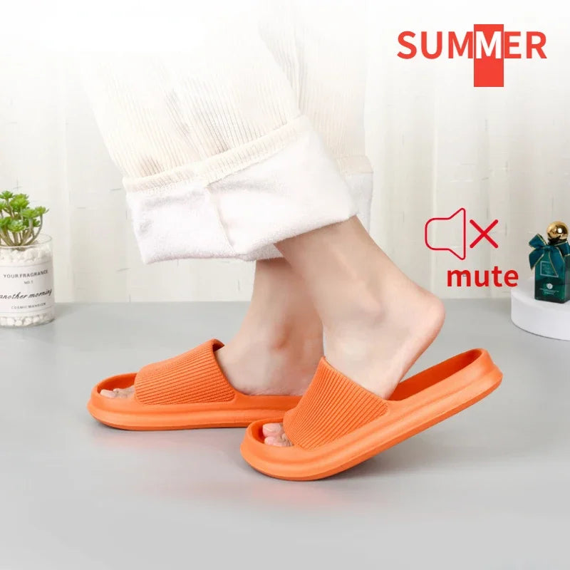 2024 Summer Slippers Flip Flops Women Indoor Home Mute Shoes EVA Soft-soled Shoes Cloud Slides Couple Non-slip Casual Sandals