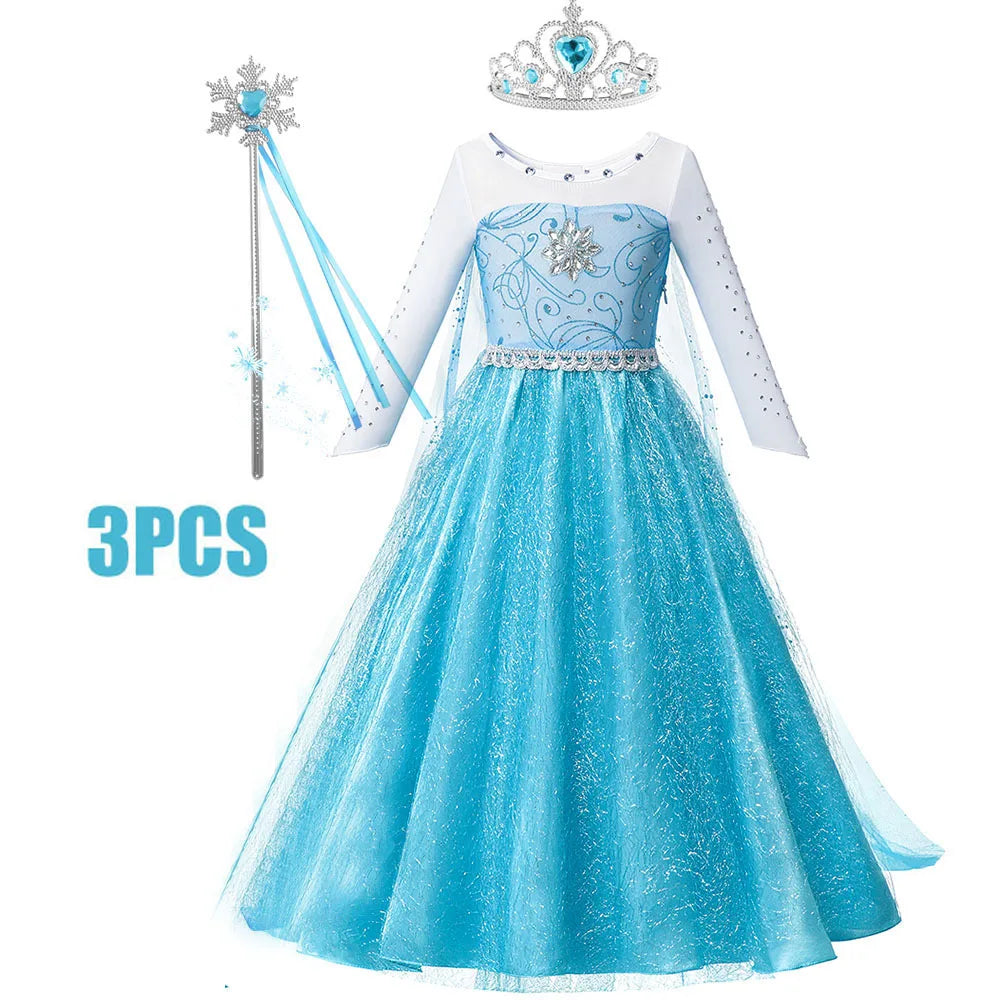 Anna Costume For Kids Girl Fancy Birthday Party Gown Princess Dress Carnival Party Children Clothing Full Printing Vestidos