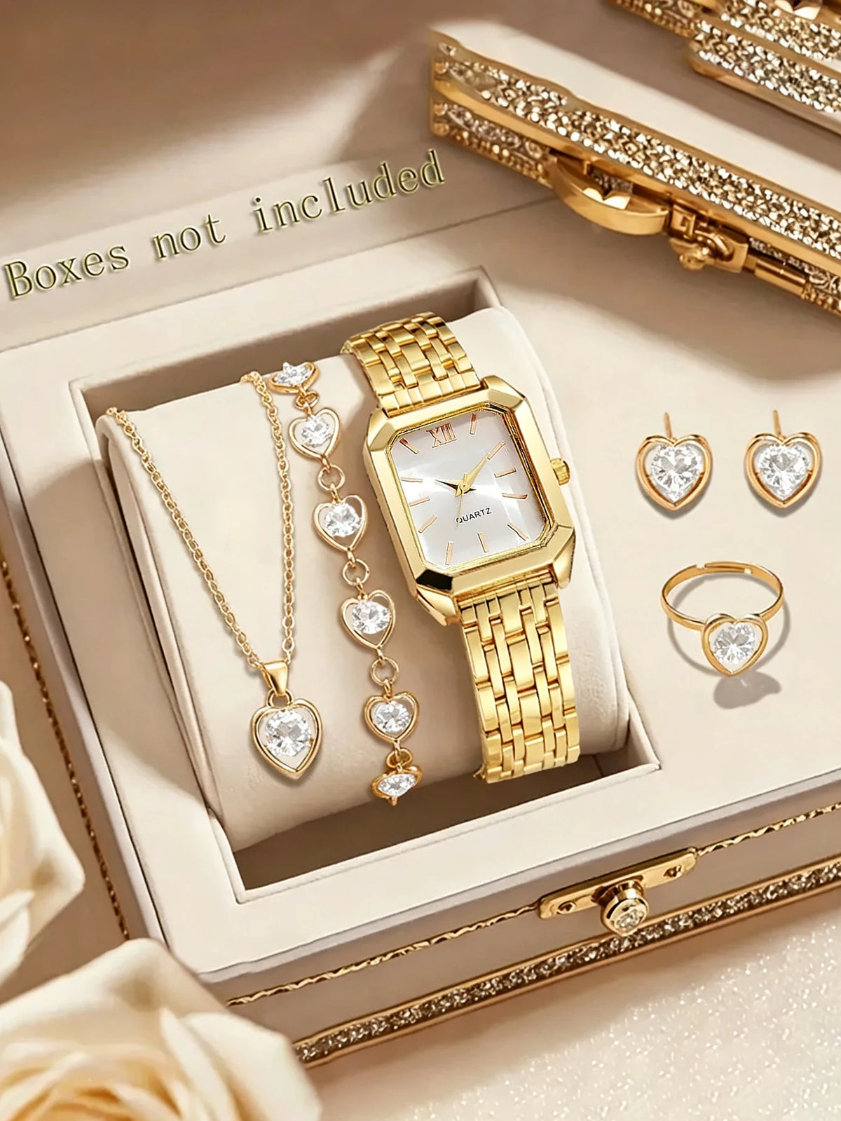 Ladies Quartz Watch Set with Embedded Jewelry Birthday Gift Not Including Box Elegant Timepiece And Accessory Combo