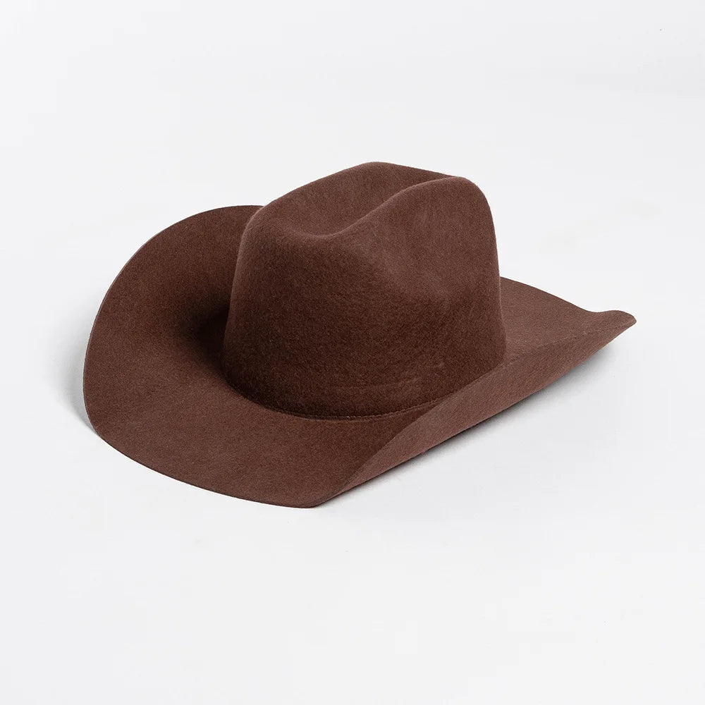 100% Wool Western Cowboy Hat Women Men Autumn Winter Casual Felt Cowgirl Hat Outdoor Sunshade Warm Concave Shape Fedoras Top Hat