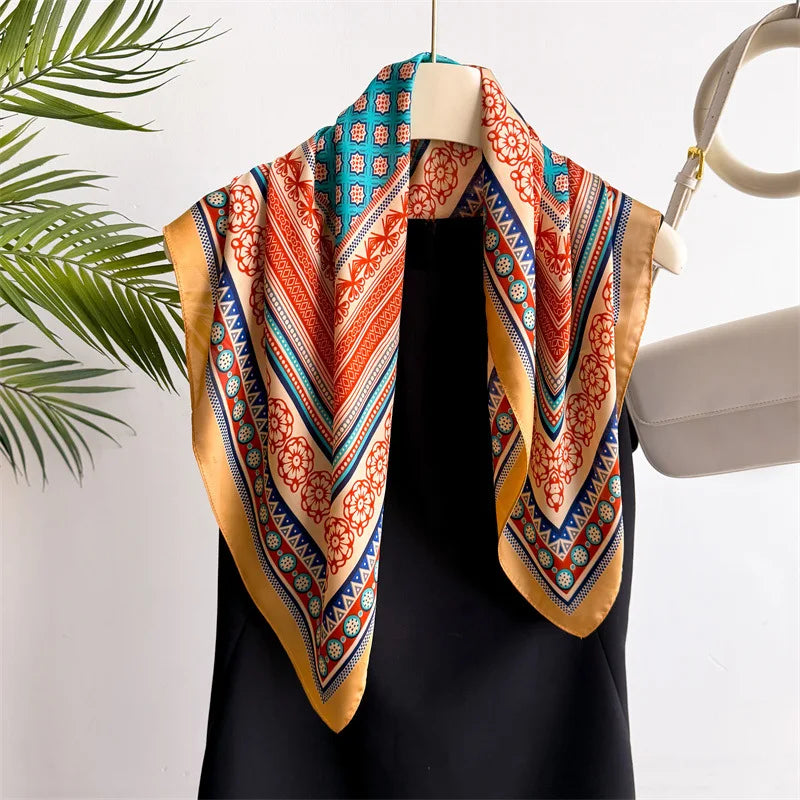 2025 New Yellow Lemon Print Square Silk Scarf for Women 70*70cm Neck Ties Fashion Decorate Neckerchief Female Hijab Bag Ribbions