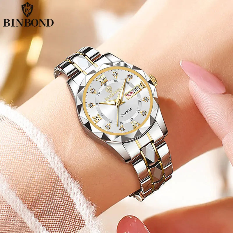BINBONG Women Watches Luxury Fashion Ladies Quartz Watch Waterproof Luminous Date Stainless Stain Wristwatch Girlfriend Gift