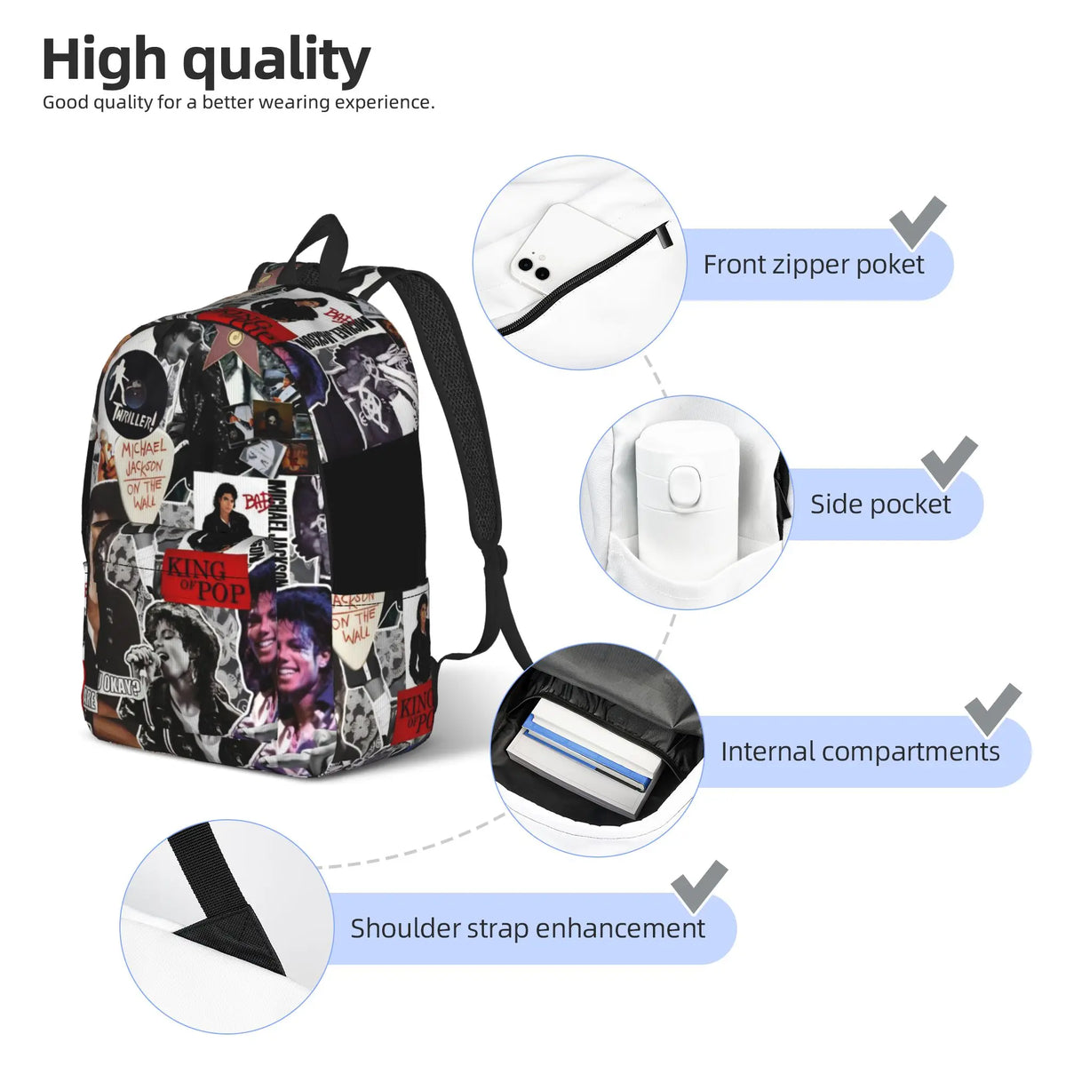 Michael Jacksons Musical Movie 2026 Cool Backpack with Pocket Student Business  Daypack for Men Women Laptop Canvas Bags