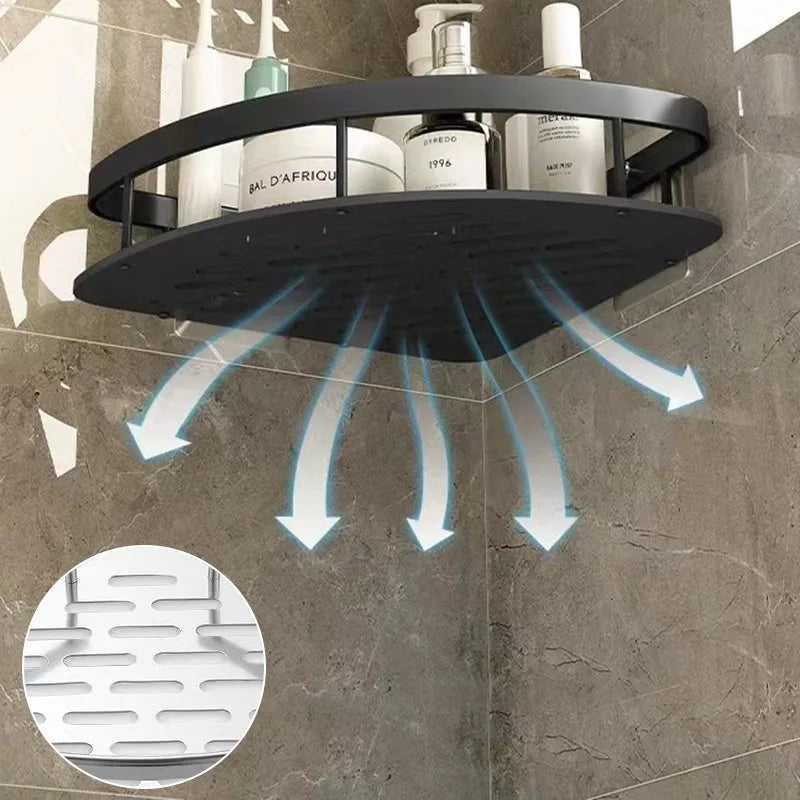 Wall Mount Corner Shelf Shower Holder No Drill Bathroom Storage Rack Organizer for WC Shampoo - Bathroom Accessories