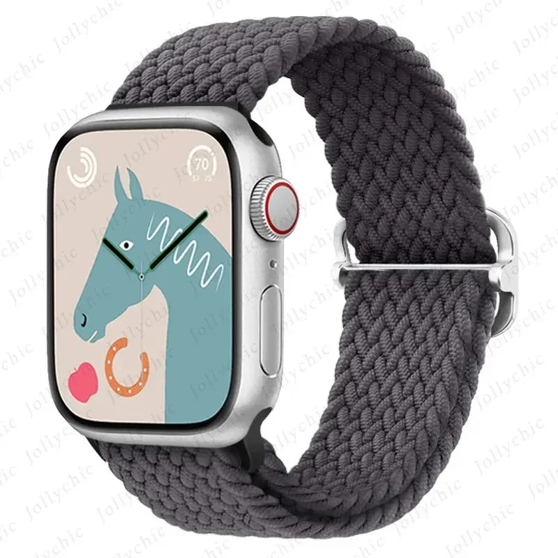 Braided Loop for Apple Watch Strap 44mm 40mm 45mm 41mm 42mm 38mm 49mm Elastic Solo Bracelet IWatch Series 7 Se 3 6 Ultra 8 Band