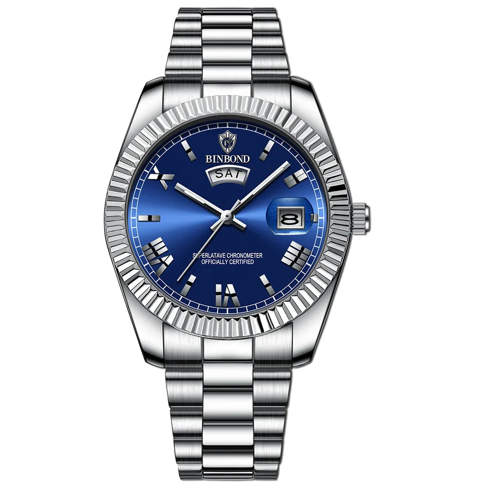BINBOND Luxury Precise Quartz Wristwatches for Men Luminous Waterproof Week Auto Date Men's Watch Durable Fashion Casual Reloj