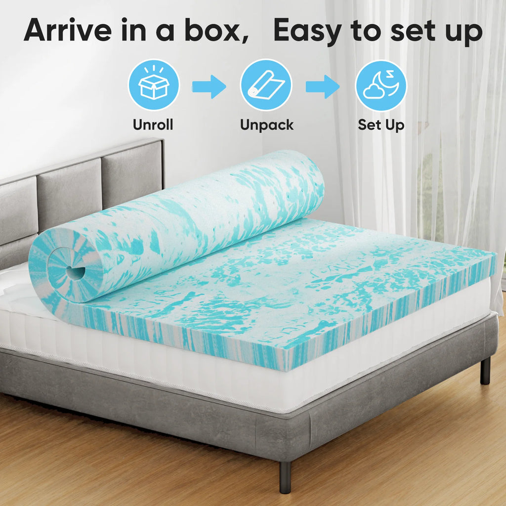 JHK 2-3 Inch Memory Foam Mattress Topper Queen Size Thick Gel  Cooling Mattress Soft and Breathable Bed Topper Bedroom Furniture