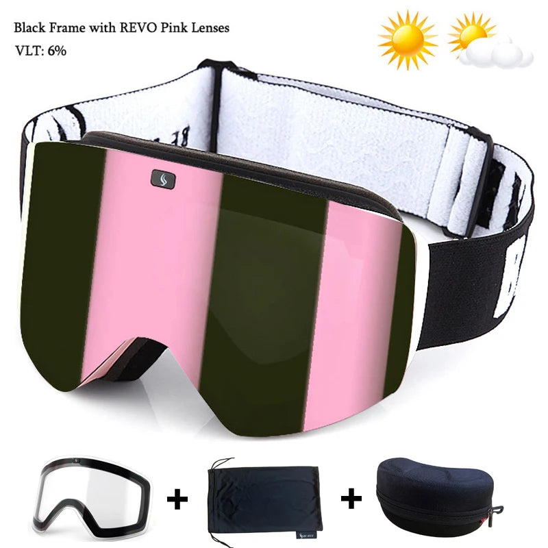 Magnetic Lens Ski Goggles Double Layer Polarized Lens Skiing Anti-fog Snowboard Goggles Men Clear Lens Ski Glasses Eyewear