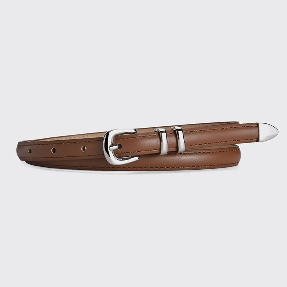 1PC Simple PU Leather Belt Luxury Design Belt Versatile Retro Silver Pin Buckle Waistband Casual Thin Belts