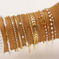 16pcs Minimalist Heart Pearl Rhinestone Snake Chain Bracelet Set for Women Elegant Gold Color Dates Vacations Daily Wear Jewelry