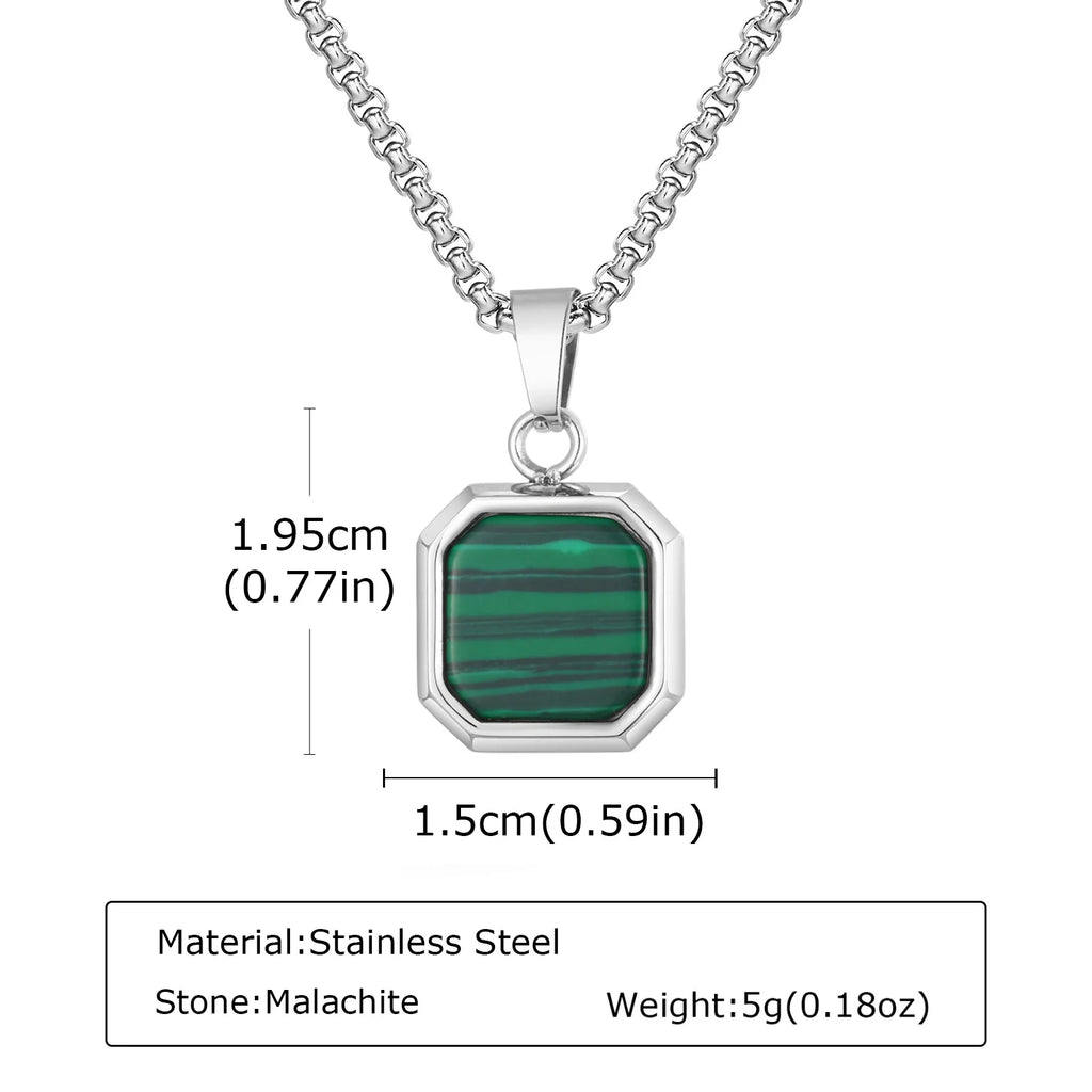 Trendy Pendant Necklaces for Men,Square Natural Stone Stainless Steel Necklaces,Hip Hop Healing Jewelry Gifts for Husband Dad