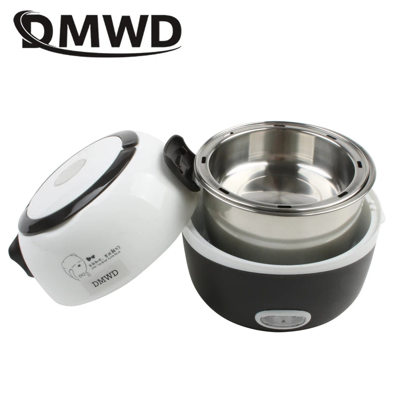 DMWD MINI Rice Cooker Thermal Heating Electric Lunch Box 2 Layers Portable Food Steamer Cooking Container Meal Lunchbox Warmer