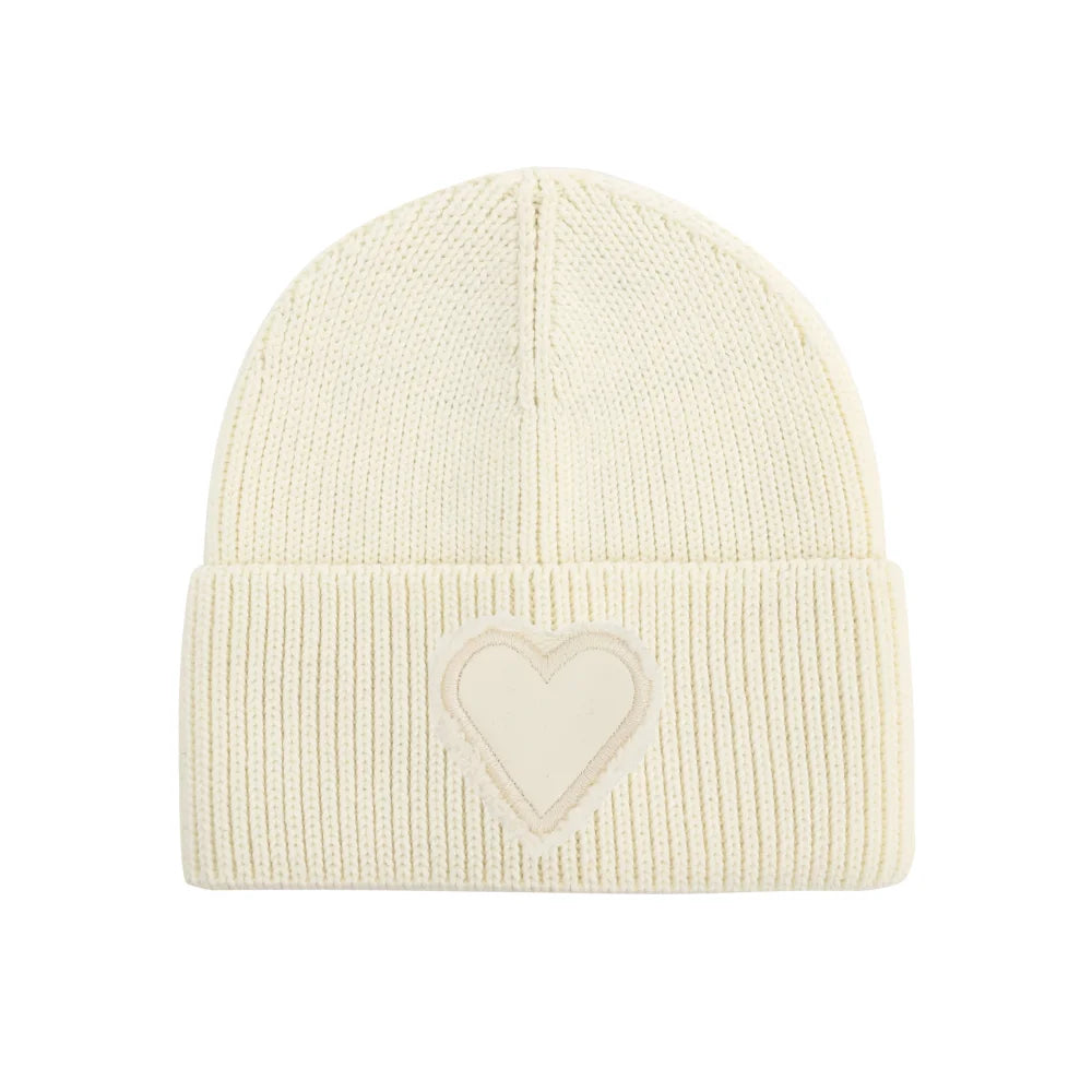 Winter Cotton Knitted Beanies Leather Heart Outdoor Hat Children Hats Personality Table hats girl hat boy hat