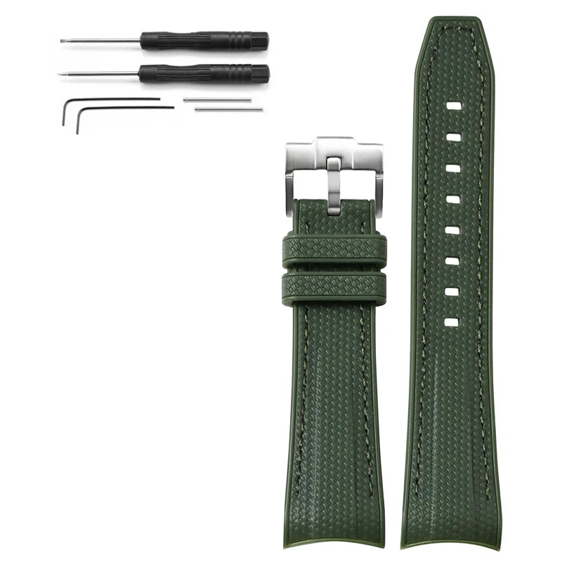 Rubber Silicone Watch Band for Swatch X Blancpain GREEN ABYSS Curved End Waterproof Sport Woven Pattern Strap Bracelet 22mm