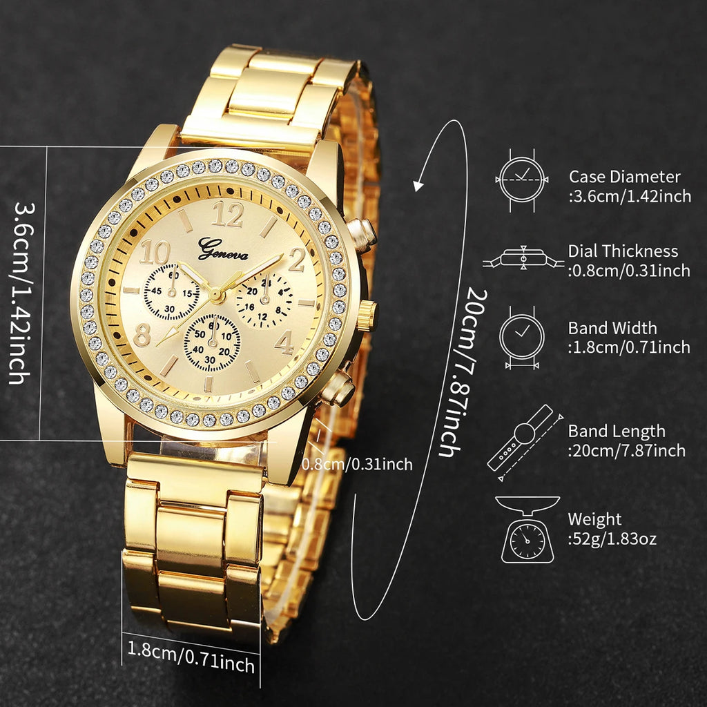 5PCS/Set Luxury Rhinestone Women Watches Ladies Arabic Dial Quartz Wristwatch Bracelet Set Reloj Mujer (Without Box)