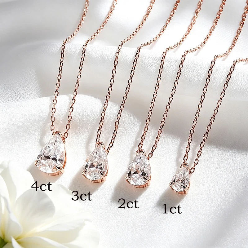 Smyoue Certified 1CT 2CT Pear Cut D VVS1 Moissanite Necklace for Women 18k Gold Plated Jewelry 100%  Sterling Silver 925 Pendant