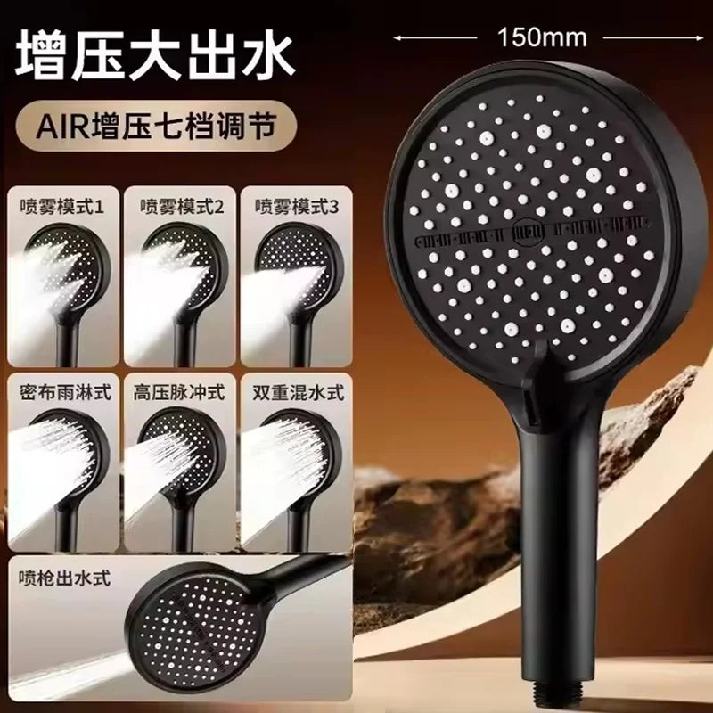 New 15CM Large Panel 6 Modes Pressurized Shower Head Multi-function Sprayer High Pressure Adjustable Shower Bathroom Accessories