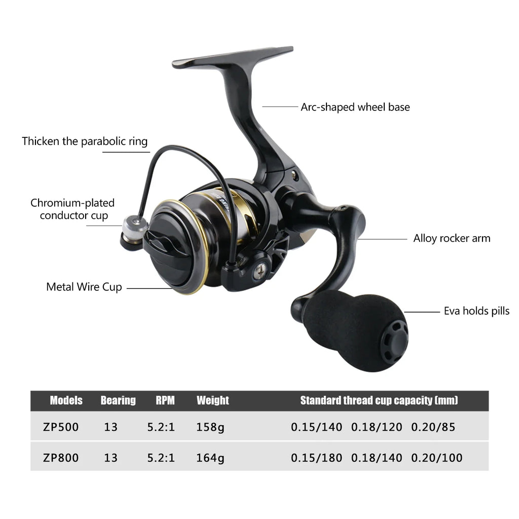 Huidiao 135g/4.76oz Ultralight Spinning Reel 500/800 Small Size 5.2:1 Gear Ratio Compact Ice Fishing Reel for Winter Fishing