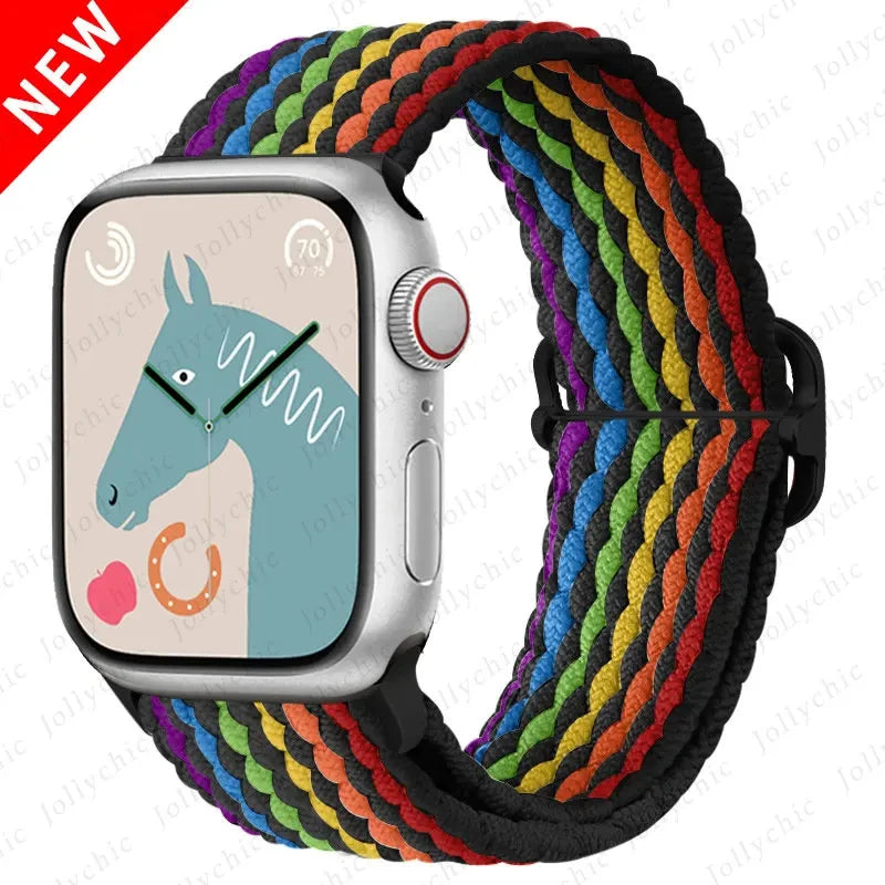 Braided Loop Strap For Apple Watch Ultra Band 49mm 44 45mm 42mm 41mm Nylon Elastic Belt Bracelet iWatch Series 9 8 7 6 5 4 SE 3