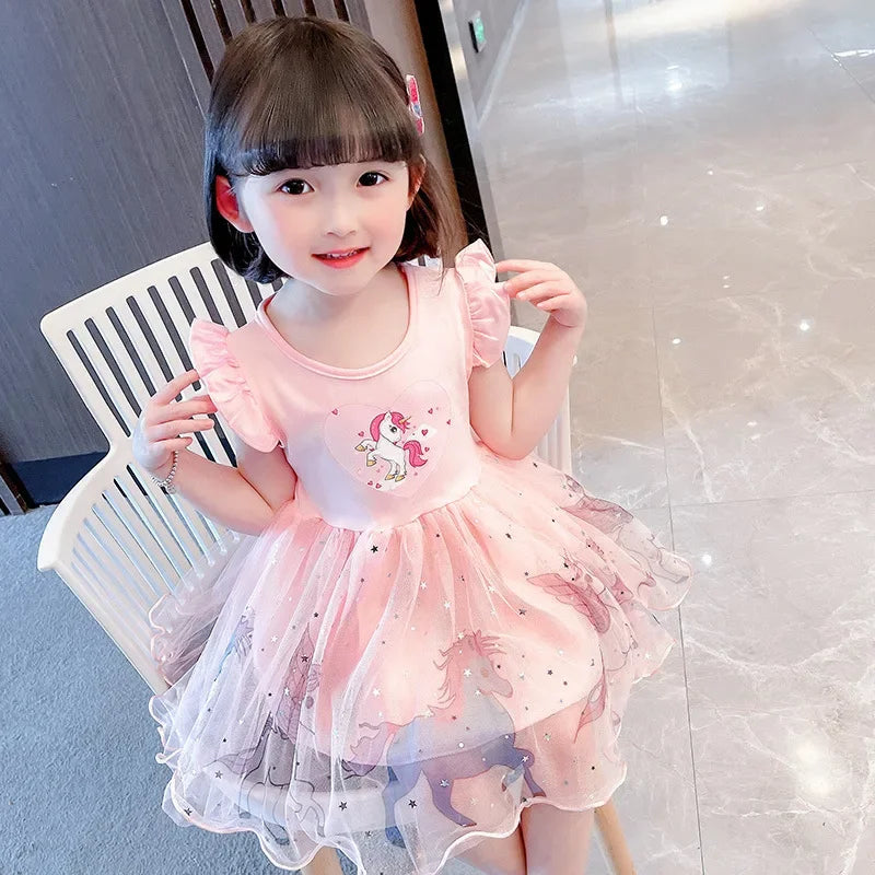 Girls Clothes New Summer Princess Dresses Flying Sleeve Kids Dress Unicorn Party Baby Dresses for Children Clothing 1-6Y