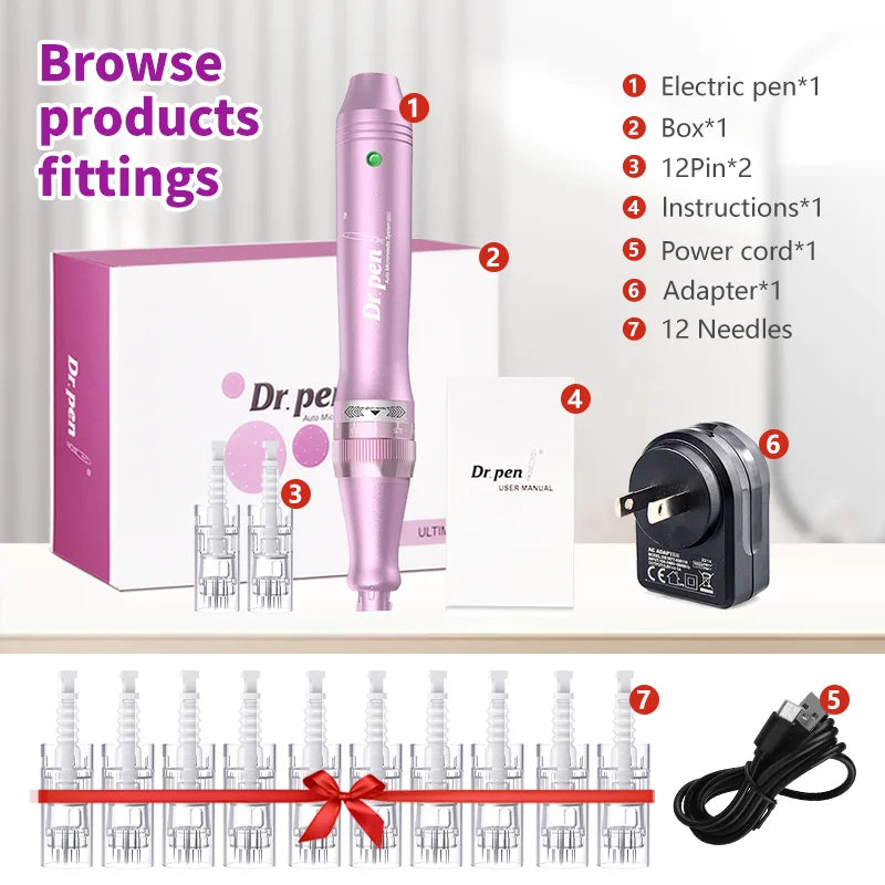 Authentic Dr. Pen Ultima M7 12Pcs 0.25mm Needles Multi-function Facial Mesotherapy Skin Wireless Electric Derma Beauty Device