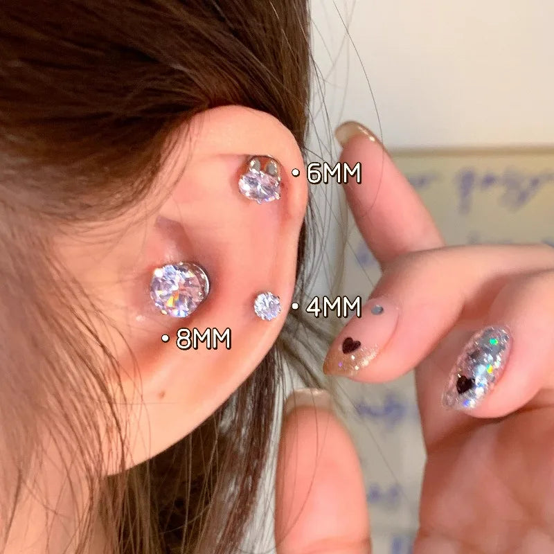 Punk Style Round Zircon Magnet Earrings Crystal Strong Magnetic Ear Stud Clip Earrings for Men Women Non Piercing Jewelry Gift