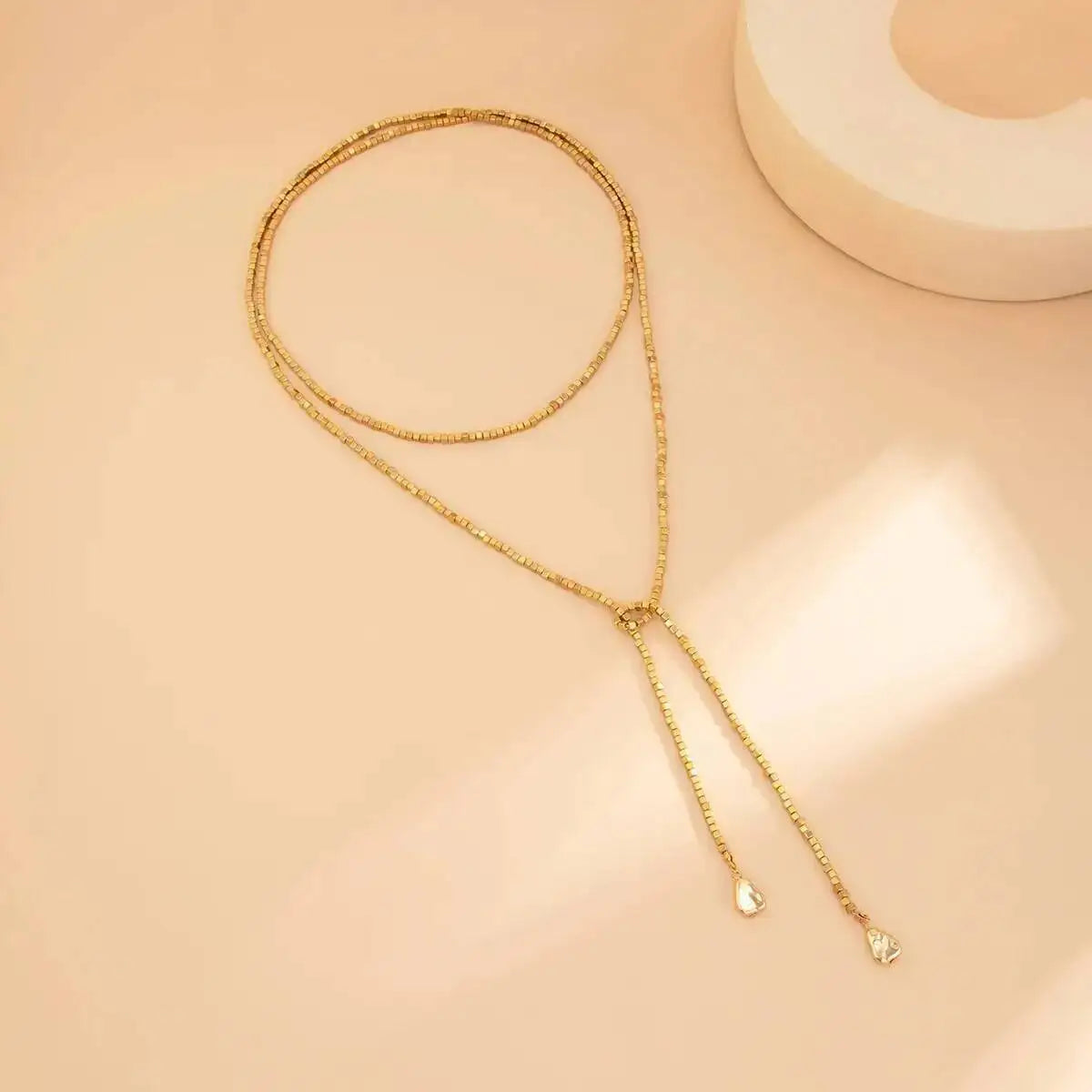 IngeSight.Z 2025 New Fashion Irregular Gold Color CCB Bead Pendant Necklace Women Punk Multilayer Y-shaped Necklace Jewelry Gift