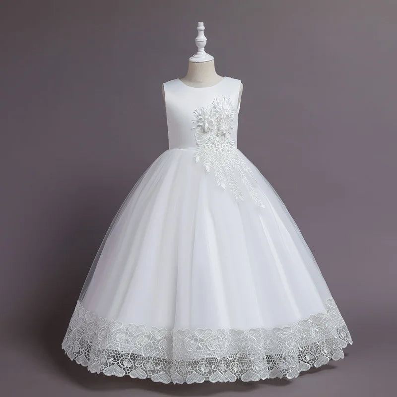 Teen Long Flower Bridesmaid Dresses For Girls Children Wedding Prom Gown Girl Party Dress Elegant Kids Communion Evening Clothes