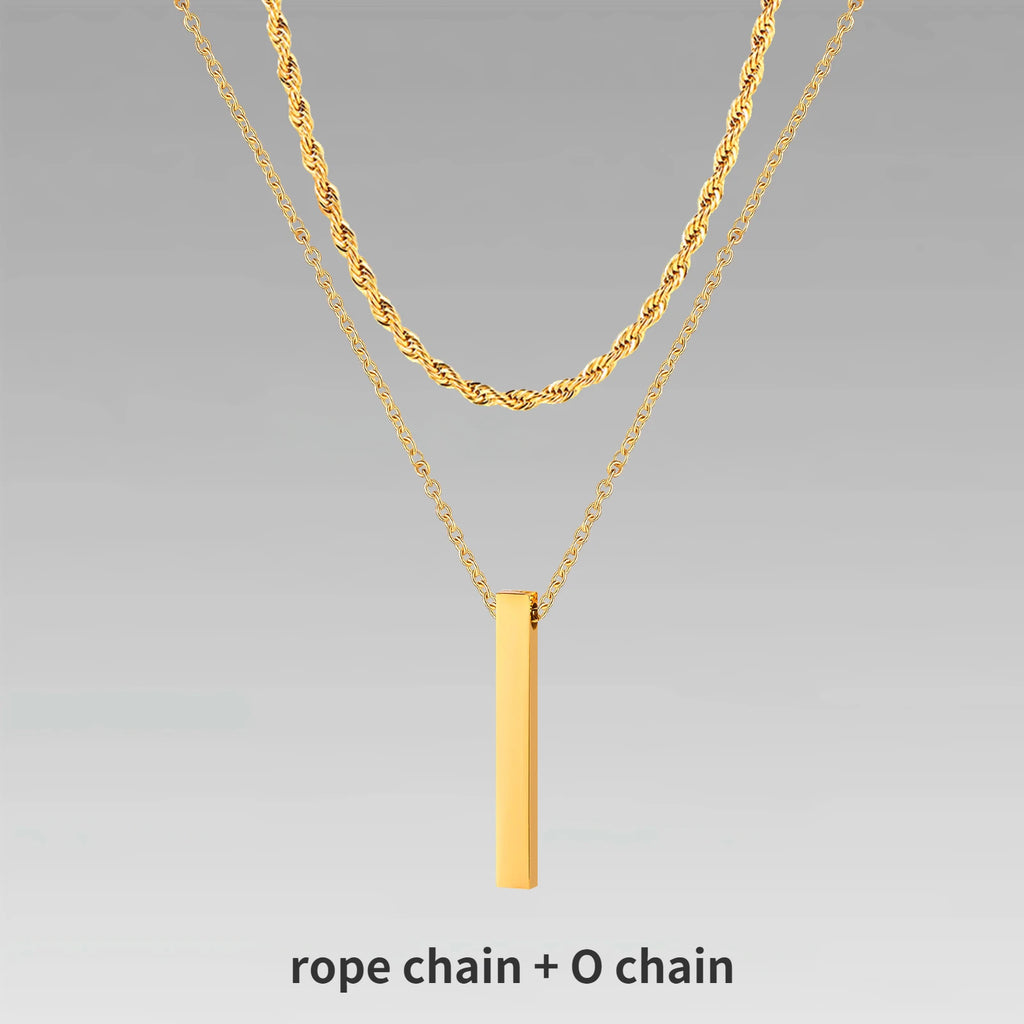 Vnox 3D Vertical Bar Necklaces for Men, Layering Stainless Steel Geometric Pendant, Layered Wheat Rope Cuban Chain, Boy Collar