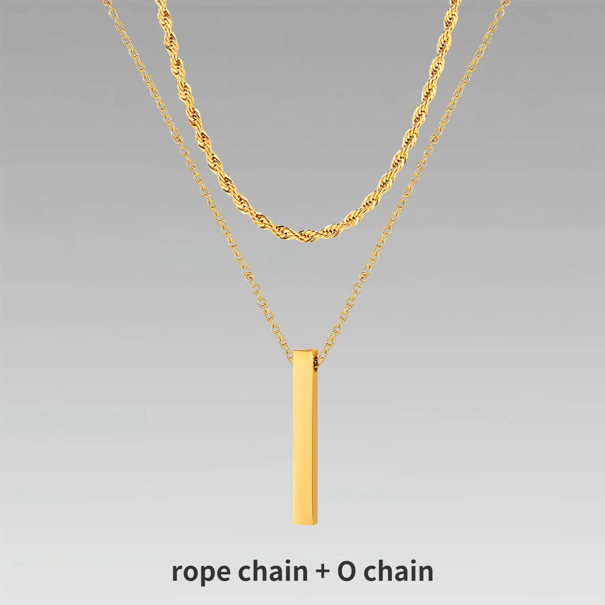 Vnox 3D Vertical Bar Necklaces for Men, Layering Stainless Steel Geometric Pendant, Layered Wheat Rope Cuban Chain, Boy Collar