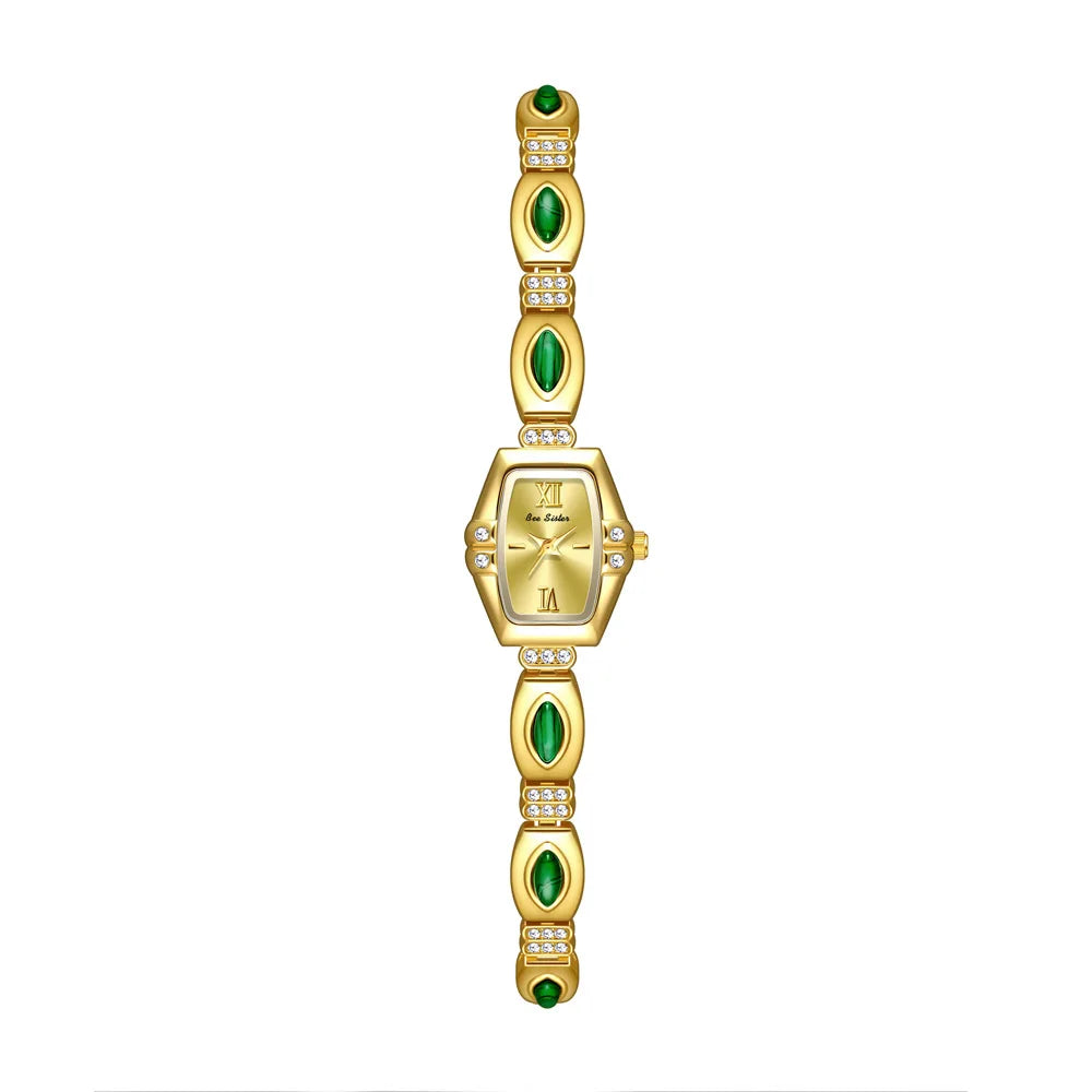 NEW Retro Luxury Women's Watches with Colored Gemstones Barrel-Shaped Small Dial Bracelet-Style Quartz Wristwatch for Women