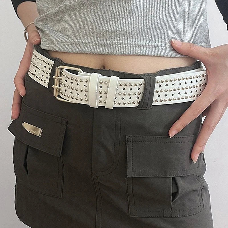 Z. Rivet Hollow Bullet Decoration Belt Fashion Leather Studded Goth Rock Wild Adjustable Women Punk Black Belt