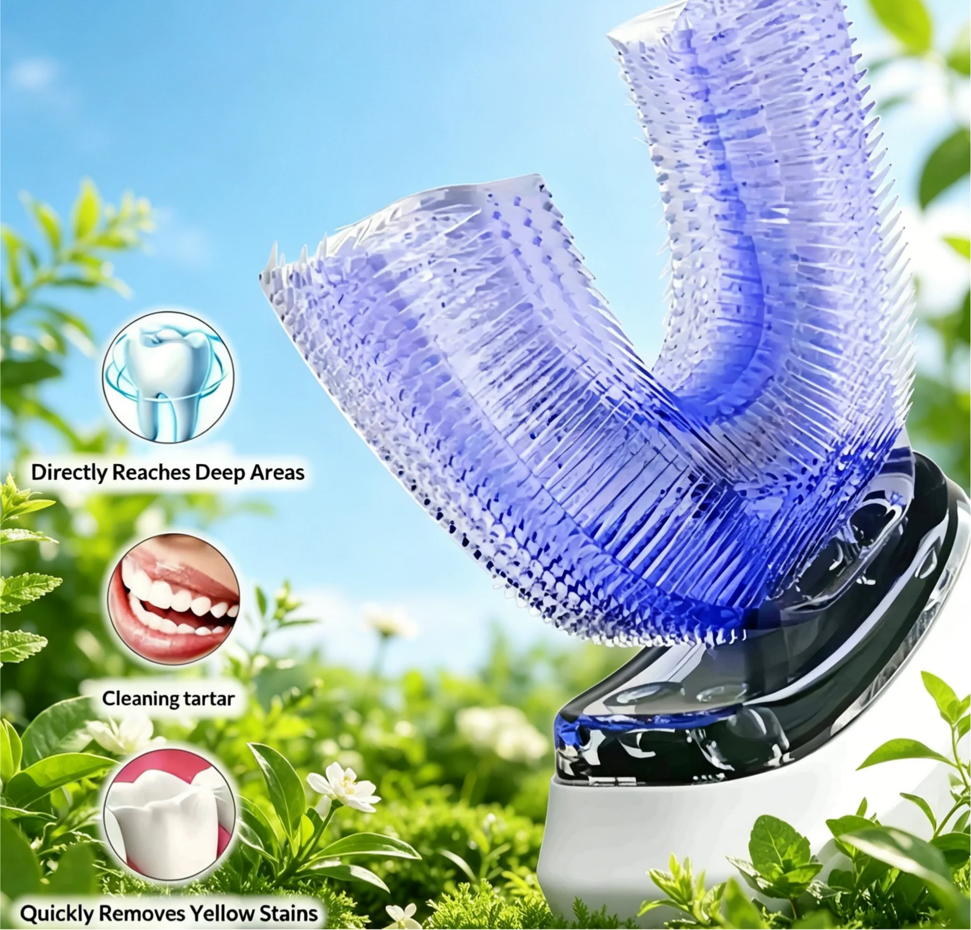 360° Intelligent U-Shaped Electric Toothbrush for Adults, USB Rechargeable Automatic Full Mouth Cleaning Toothbrush
