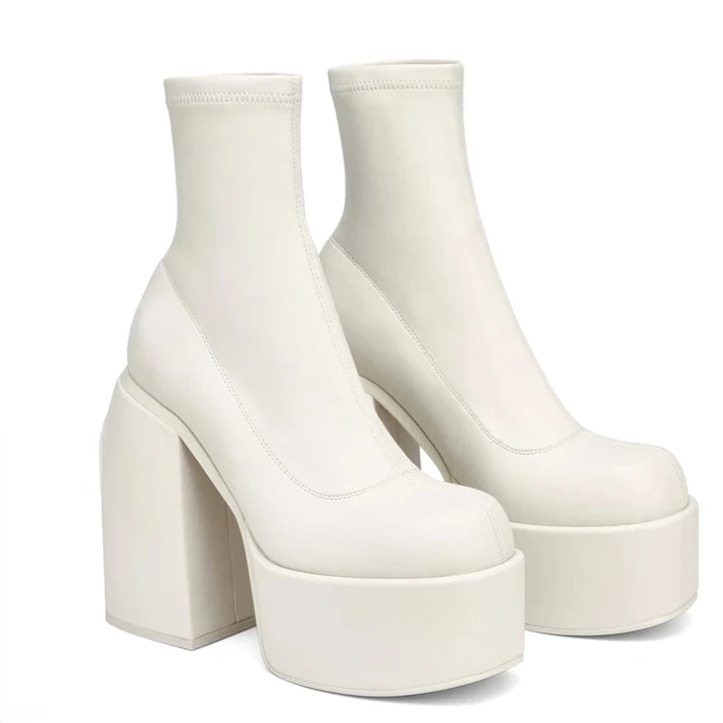 Modern Boots Women Platform Heels Round Toe Leather Boot Chunky Heels Zipper Designer Block Heel Shoes Fashion Girls Casual Shoe