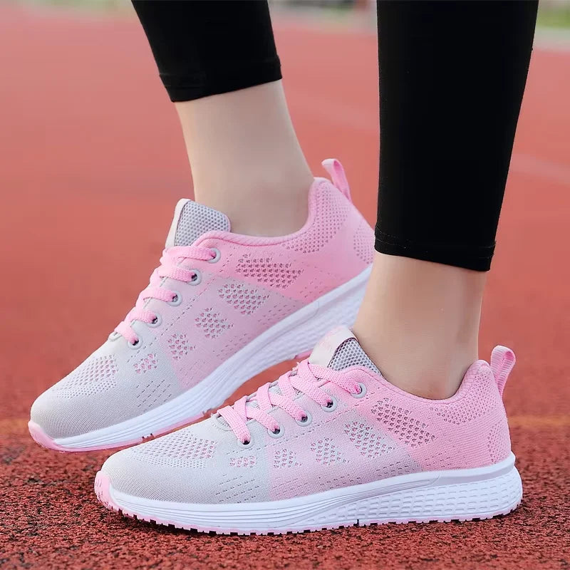 Women Casual Shoes Breathable Walking Mesh Lace Up Flat Shoes Sneakers Women Tenis Feminino Pink Black White